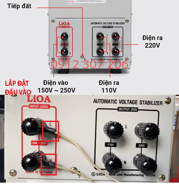 ĐẤU ĐIỆN ÁP VÀO ỔN ÁP LIOA 20KVA SH